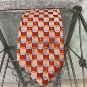 Ike Behar Men's Long textured silk Foulard Tie Geometric, 3.75" X 60.5” orange +